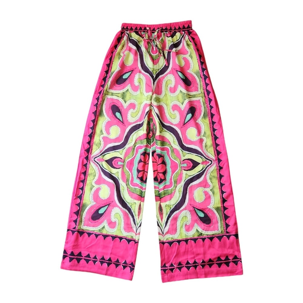 AKIRA Pants Wide Leg Colorful Lightweight Size S‎ Bohemian Elastic Waist - Picture 2 of 8